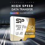 Silicon Power 512GB Micro SD Card U3 SDXC microsdxc High Speed 512 GB, gold