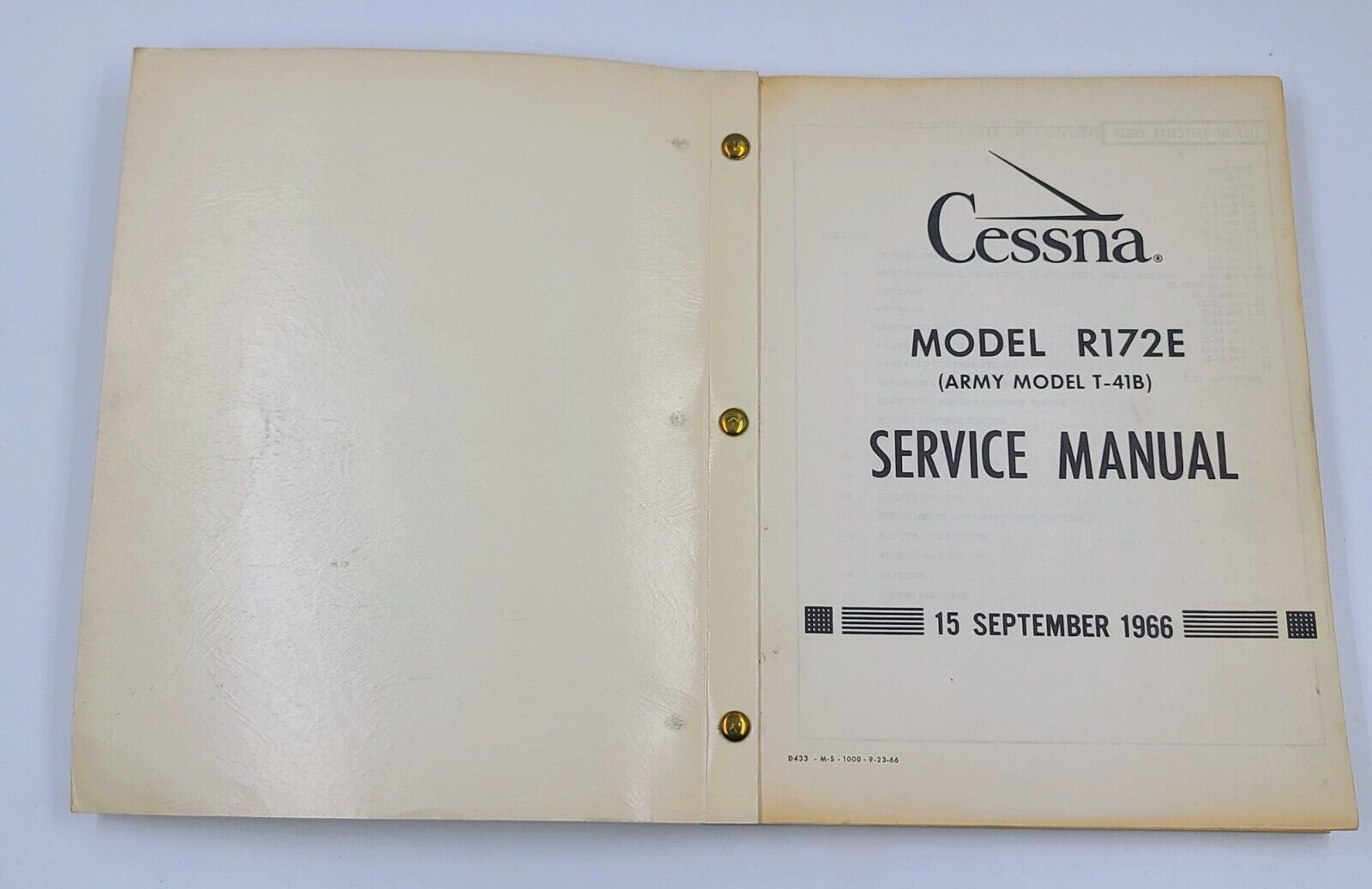 Vintage Cessna R172E Service Manual Army Model T-41B Dated November 1966 - Mobile Revival